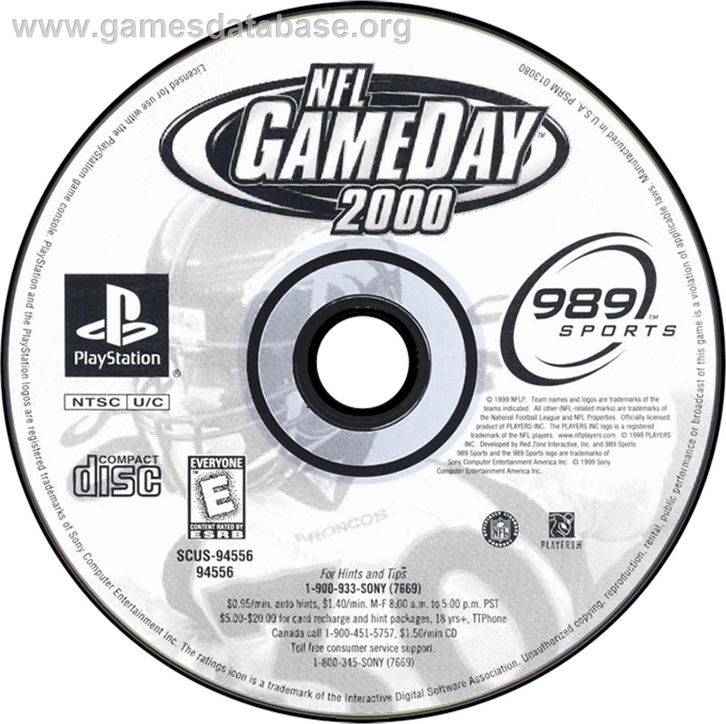 NFL GameDay 2000 - Sony Playstation - Artwork - Disc