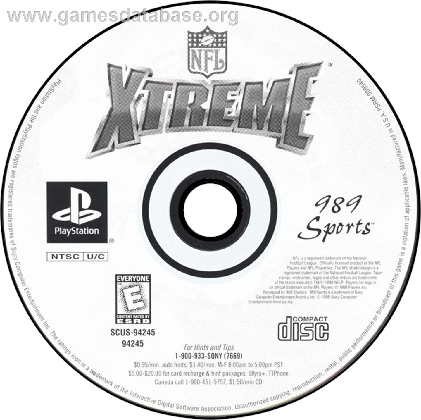 NFL Xtreme - Sony Playstation - Artwork - Disc