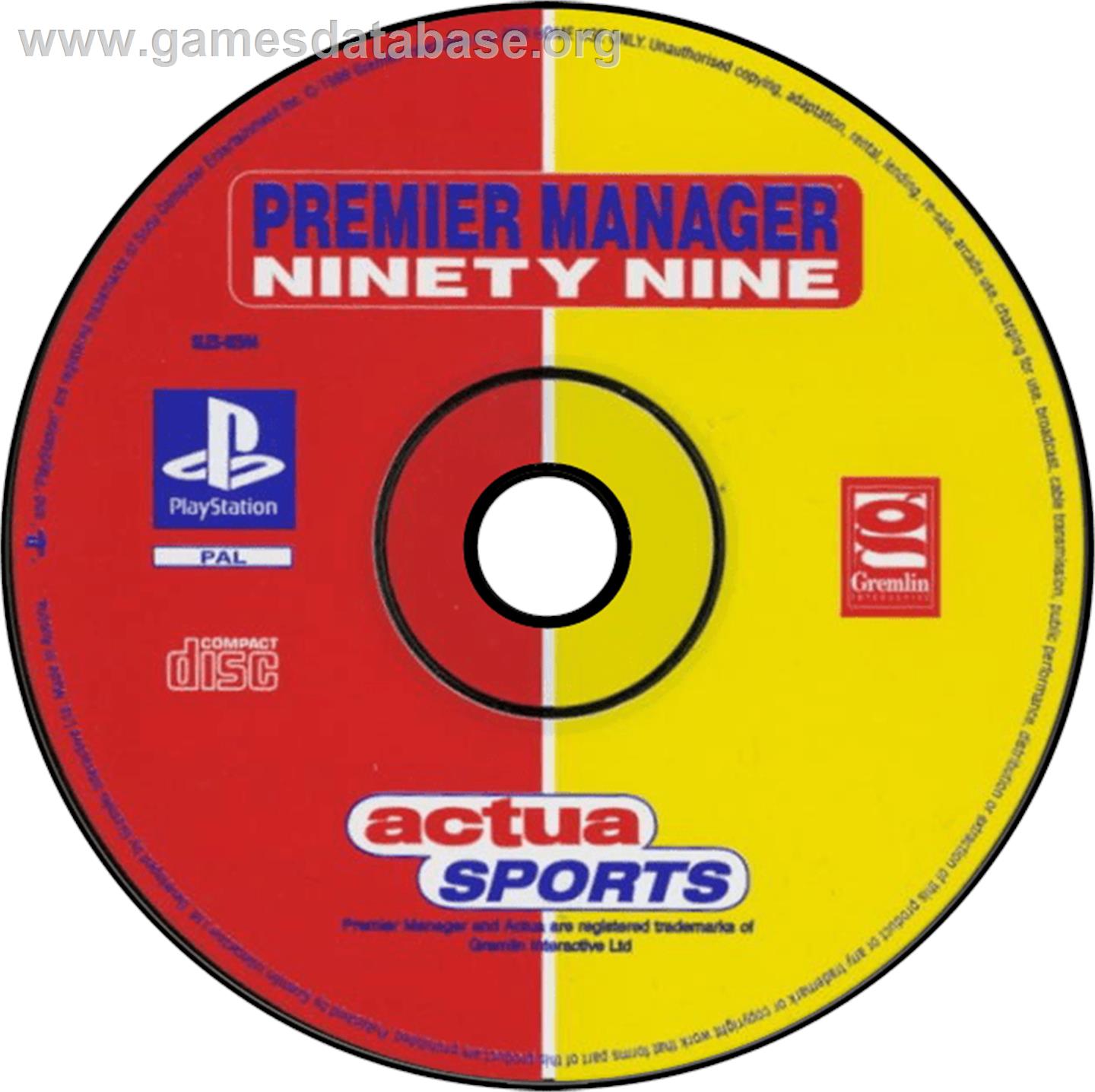 Premier Manager Ninety Nine - Sony Playstation - Artwork - Disc