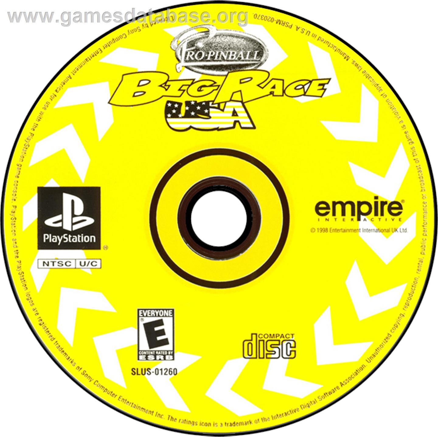 Pro Pinball: Big Race USA - Sony Playstation - Artwork - Disc