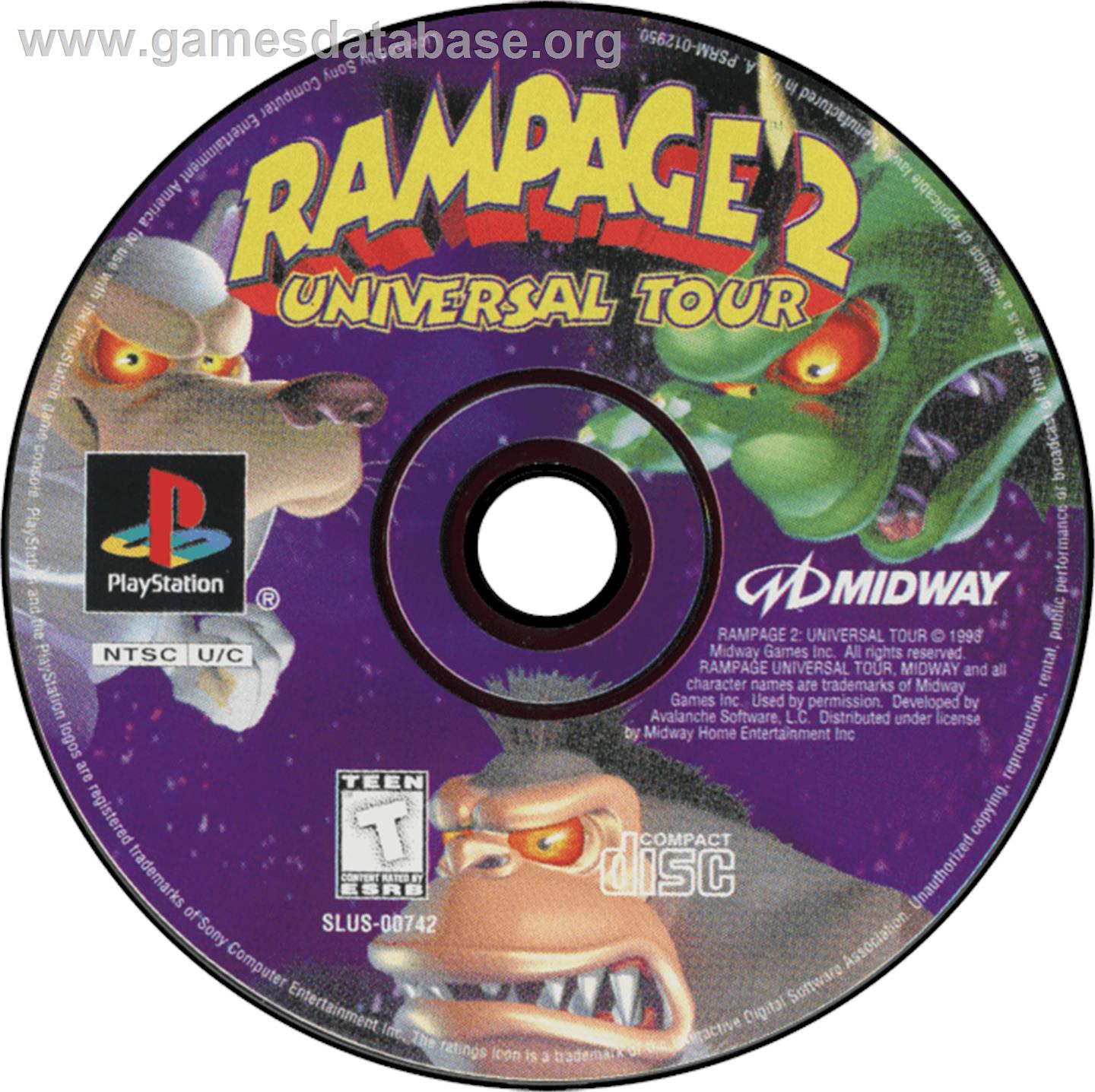 Rampage 2: Universal Tour - Sony Playstation - Artwork - Disc