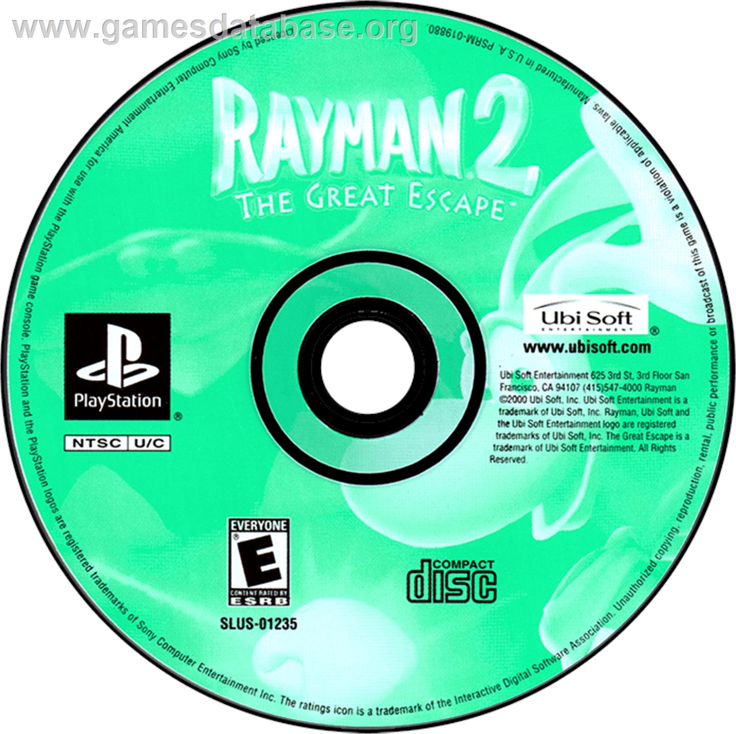 Rayman 2: The Great Escape - Sony Playstation - Artwork - Disc