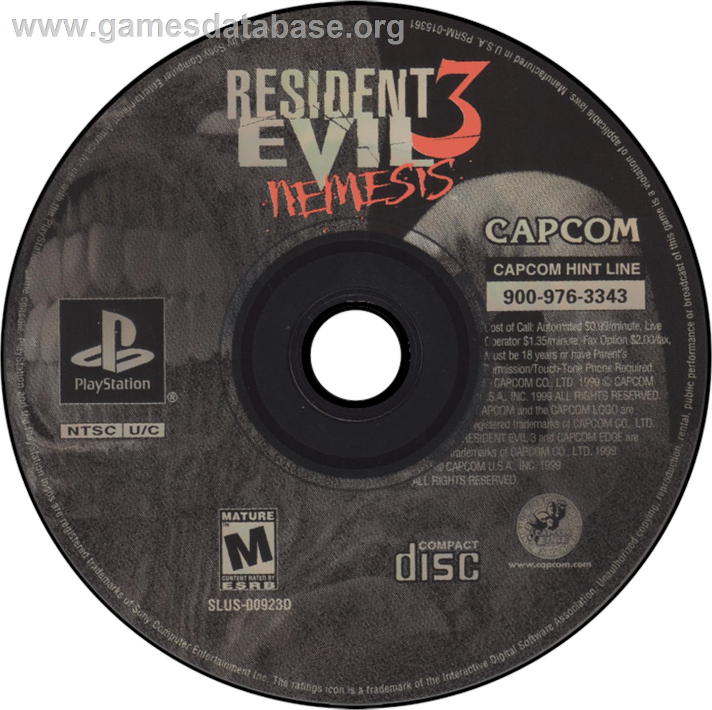 Resident Evil 3: Nemesis - Sony Playstation - Artwork - Disc