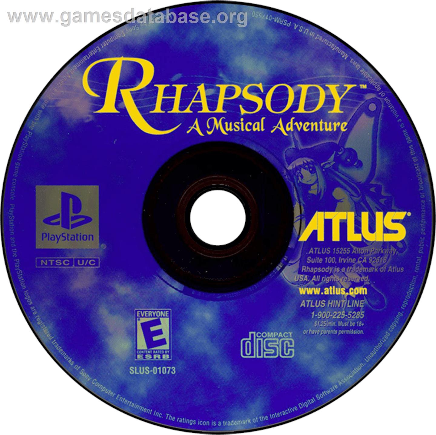 Rhapsody: A Musical Adventure - Sony Playstation - Artwork - Disc