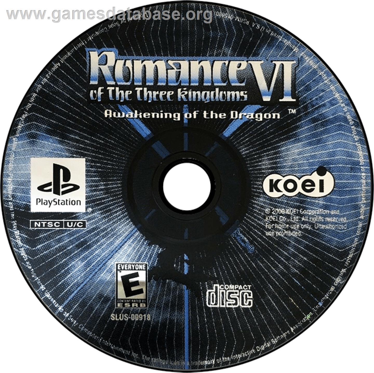 Romance of the Three Kingdoms VI: Awakening of the Dragon - Sony Playstation - Artwork - Disc