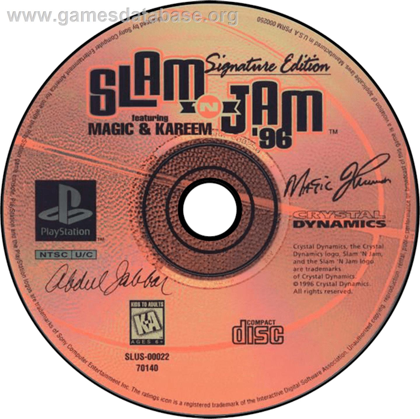 Slam 'N Jam '96 featuring Magic and Kareem - Sony Playstation - Artwork - Disc