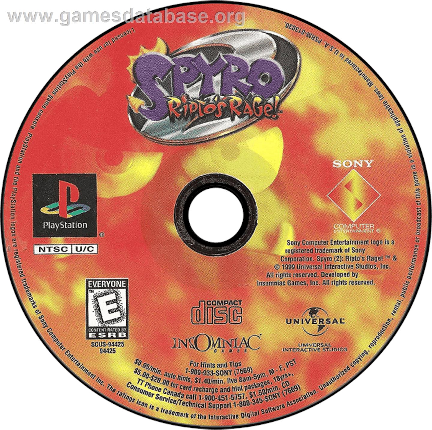 Spyro 2: Ripto's Rage - Sony Playstation - Artwork - Disc