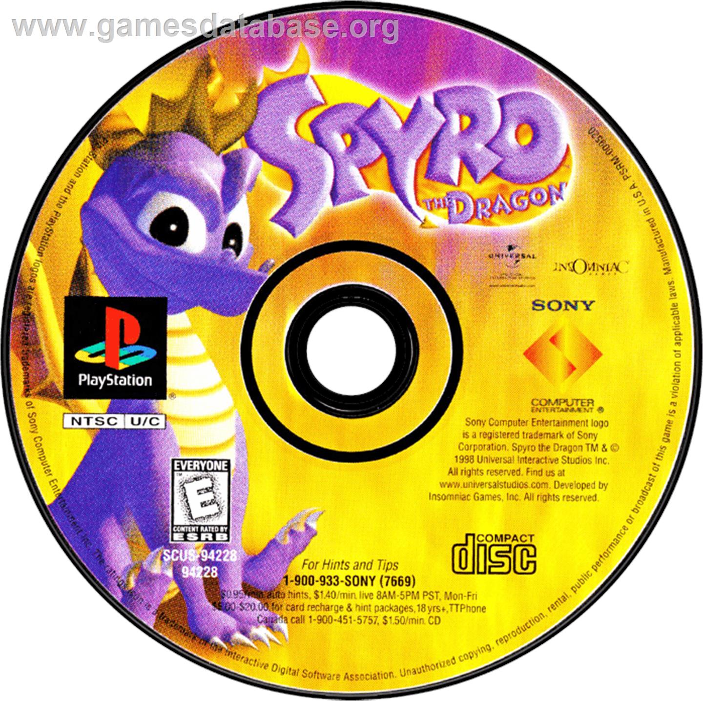 Spyro the Dragon - Sony Playstation - Artwork - Disc