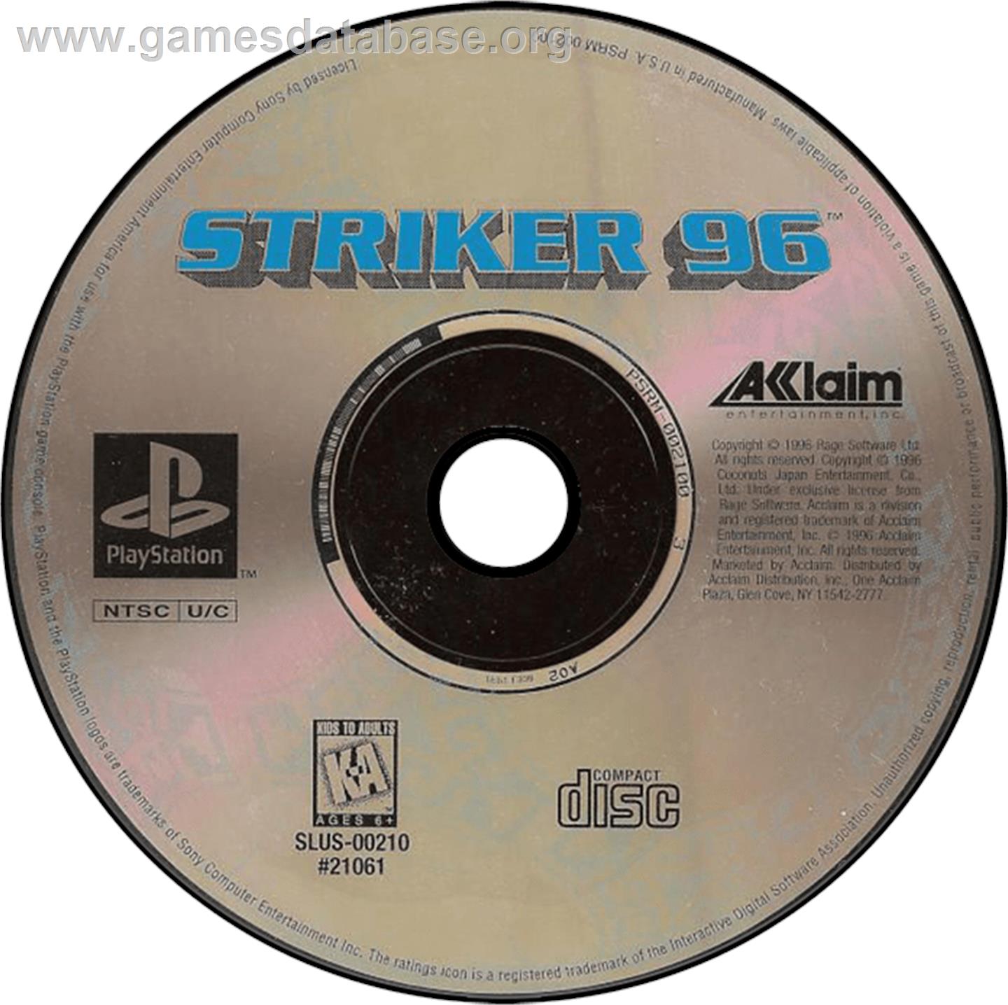 Striker '96 - Sony Playstation - Artwork - Disc