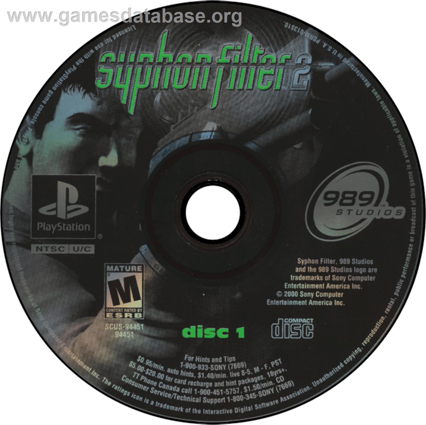 Syphon Filter 2 - Sony Playstation - Artwork - Disc