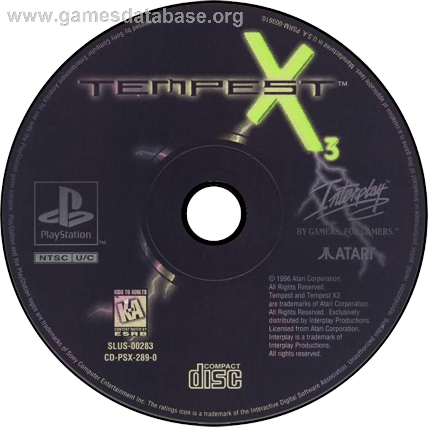 Tempest X3 - Sony Playstation - Artwork - Disc