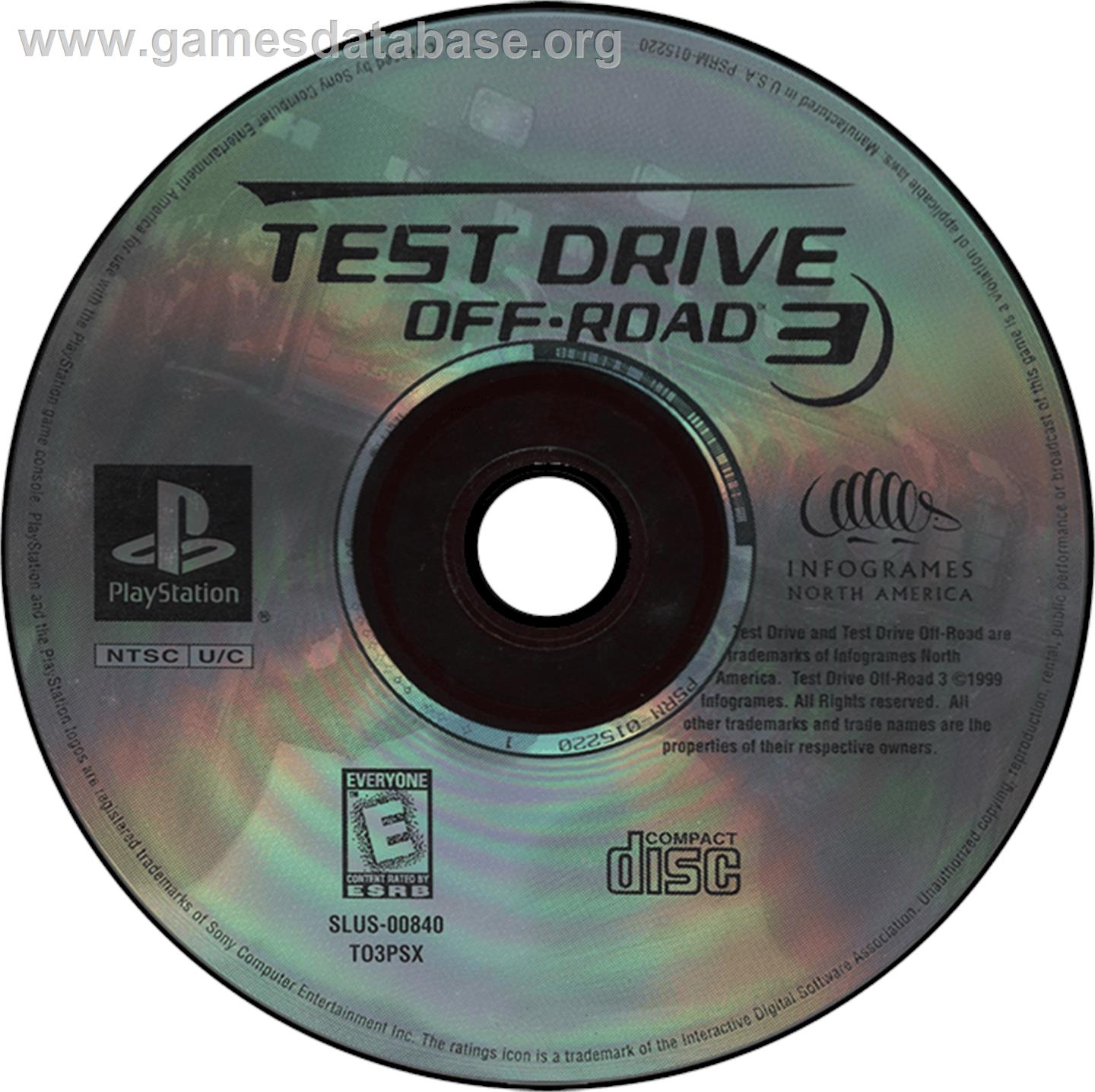 Test Drive: Off-Road 3 - Sony Playstation - Artwork - Disc