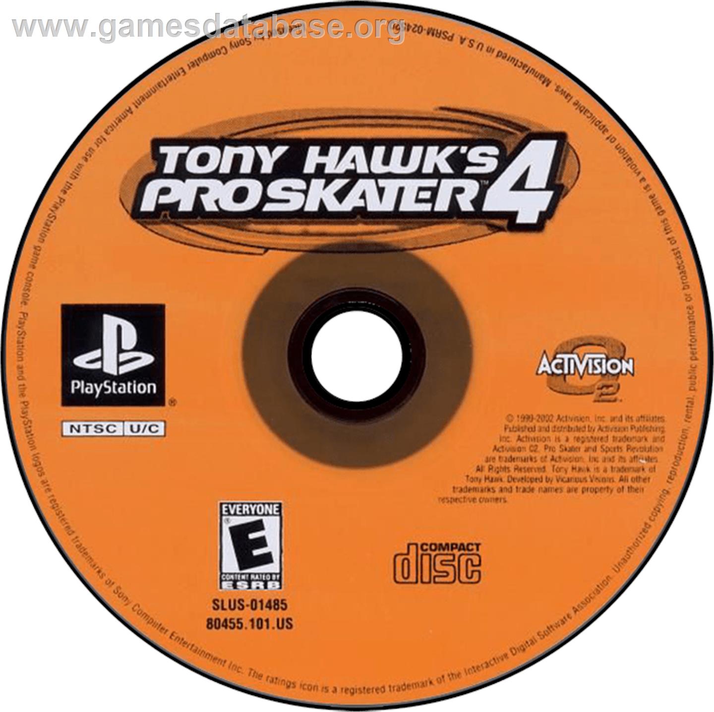 Tony Hawk's Pro Skater 4 - Sony Playstation - Artwork - Disc