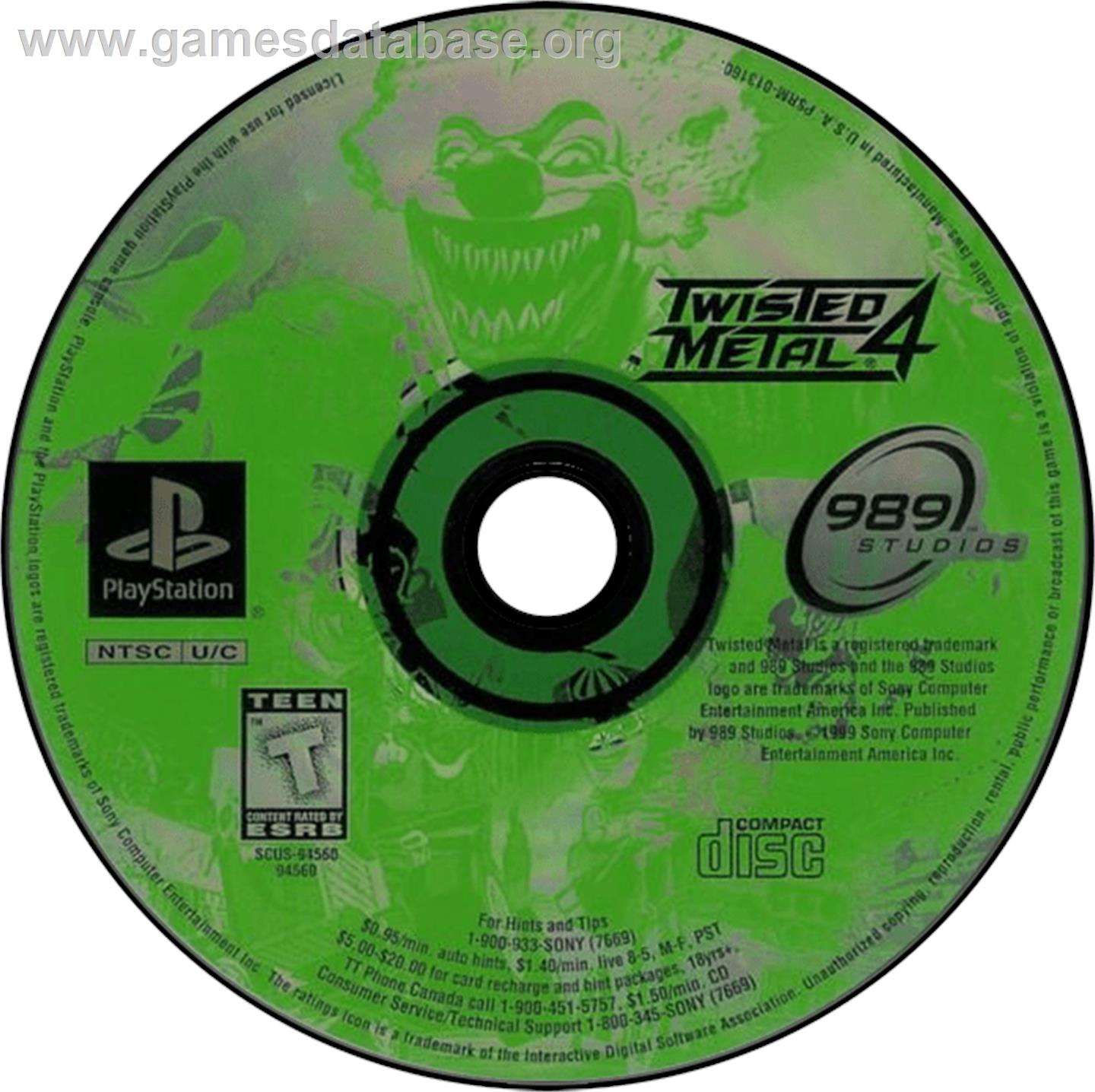 Twisted Metal 4 - Sony Playstation - Artwork - Disc