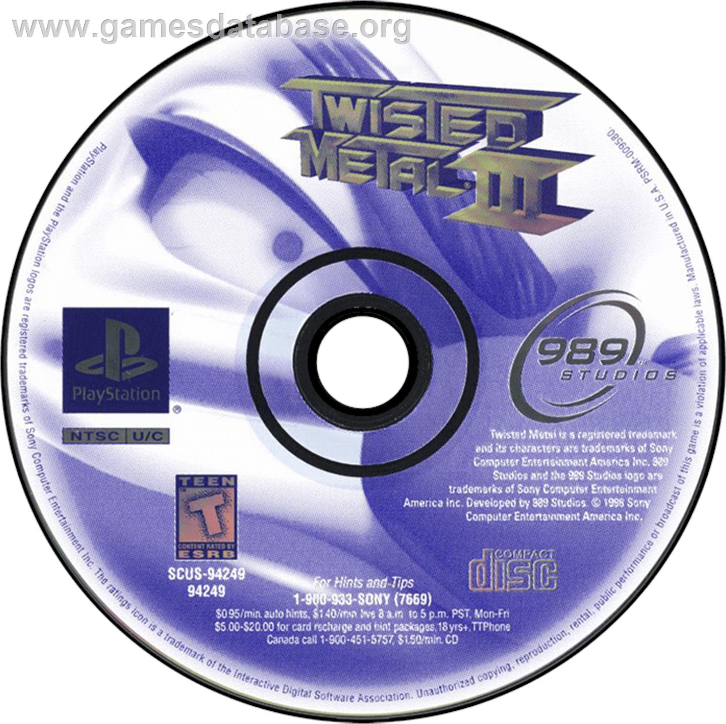 Twisted Metal III - Sony Playstation - Artwork - Disc