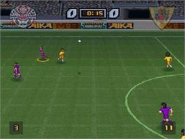 In game image of All Star Soccer on the Sony Playstation.