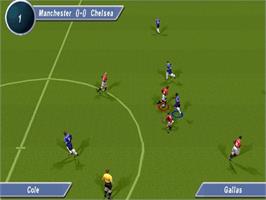 In game image of David Beckham Soccer on the Sony Playstation.