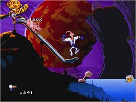 In game image of Earthworm Jim 2 on the Sony Playstation.