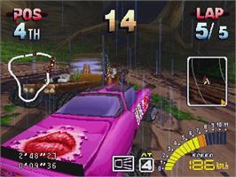 In game image of Explosive Racing on the Sony Playstation.