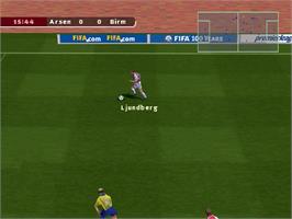 In game image of FIFA Football 2004 on the Sony Playstation.