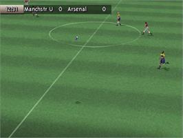 In game image of Fifa 99 on the Sony Playstation.