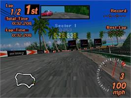 In game image of Gran Turismo 2 (simulation Mode) on the Sony Playstation.