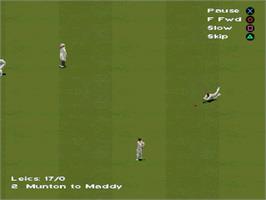 In game image of International Cricket Captain 2000 on the Sony Playstation.
