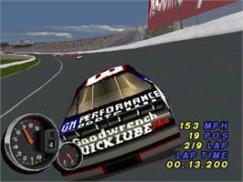 In game image of Nascar 99 on the Sony Playstation.