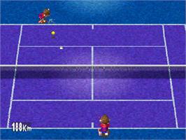 In game image of One Two Smash - Tanoshii Tennis on the Sony Playstation.