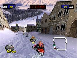 In game image of Polaris Snocross on the Sony Playstation.