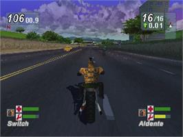 In game image of Road Rash - Jailbreak on the Sony Playstation.