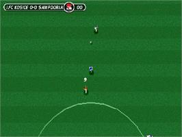 In game image of Sensible Soccer on the Sony Playstation.