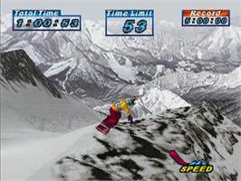 In game image of Snowboarding on the Sony Playstation.