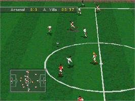 In game image of Soccer '97 on the Sony Playstation.