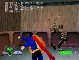 In game image of Superman on the Sony Playstation.