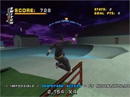 In game image of Tony Hawk's Pro Skater 4 on the Sony Playstation.