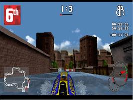 In game image of VR Sports Powerboat Racing on the Sony Playstation.
