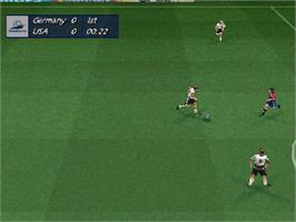 In game image of World Cup 98 on the Sony Playstation.