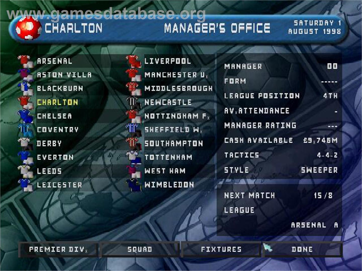 Player Manager Ninety Nine - Sony Playstation - Artwork - In Game