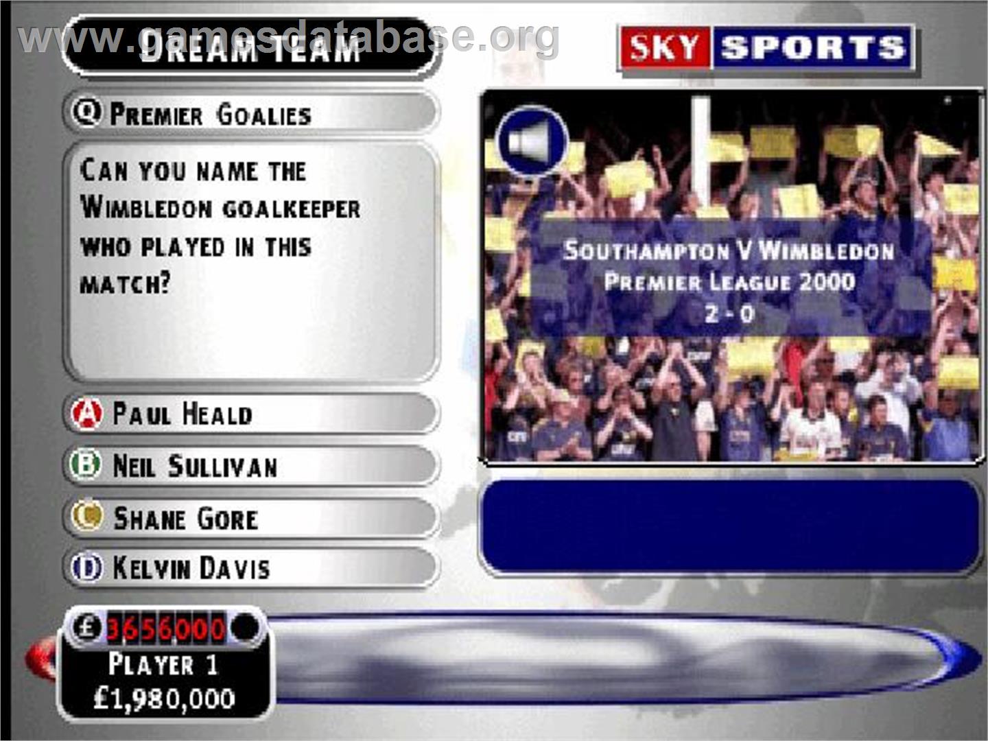 Sky Sports Football Quiz - Sony Playstation - Artwork - In Game