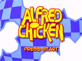 Title screen of Alfred Chicken on the Sony Playstation.