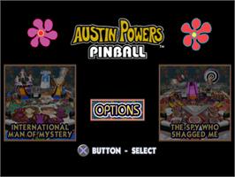 Title screen of Austin Powers Pinball on the Sony Playstation.