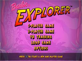 Title screen of Barbie Explorer on the Sony Playstation.