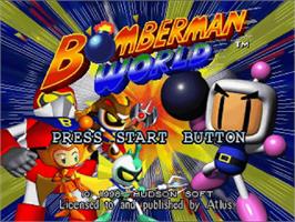Title screen of Bomberman World on the Sony Playstation.