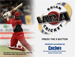 Title screen of Brian Lara Cricket on the Sony Playstation.
