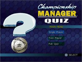 Title screen of Championship Manager Quiz on the Sony Playstation.