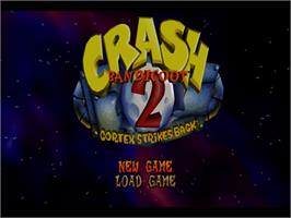 Title screen of Crash Bandicoot 2 - Cortex Strikes Back on the Sony Playstation.