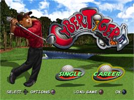 Title screen of Cyber Tiger on the Sony Playstation.