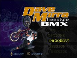 Title screen of Dave Mirra Freestyle BMX: Maximum Remix on the Sony Playstation.