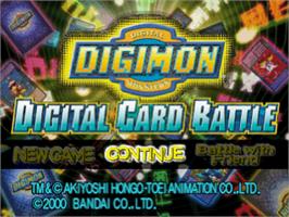 Title screen of Digimon Digital Card Battle on the Sony Playstation.